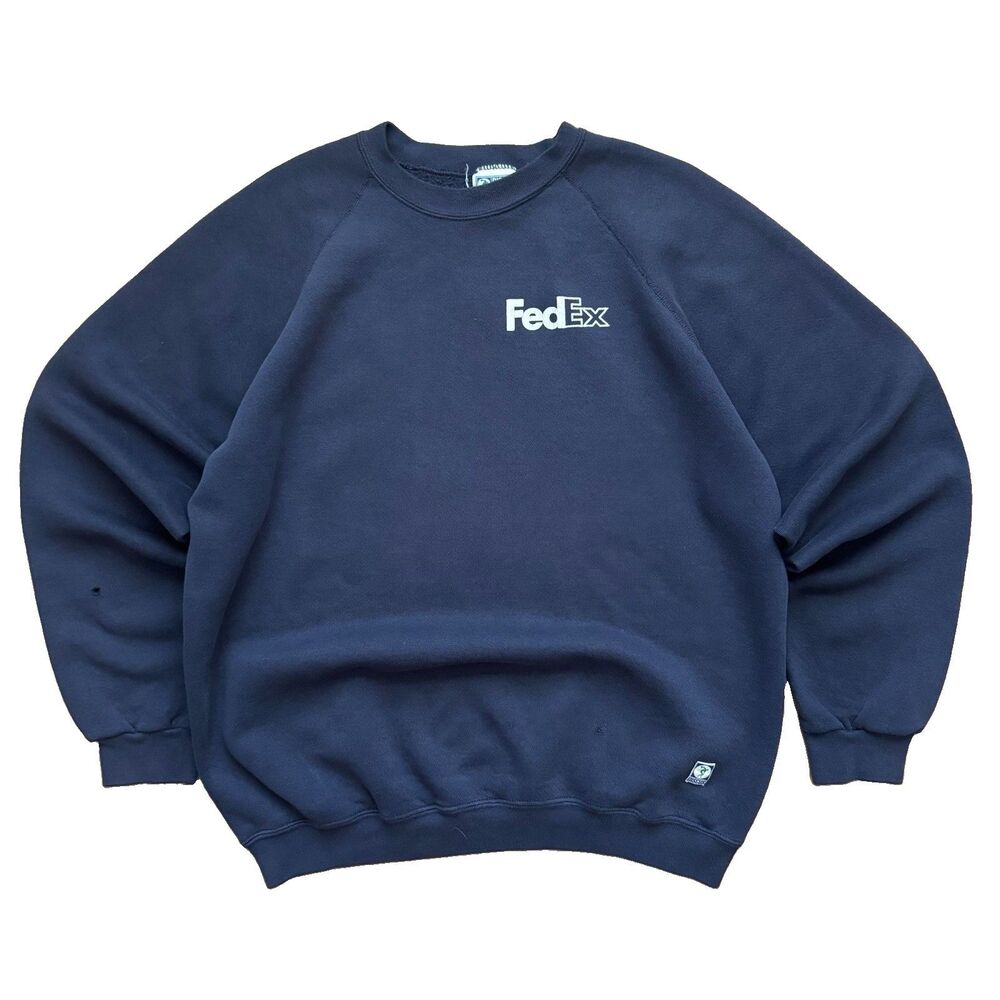 Vintage 90s FedEx Promo Discus Athletic Men XL Navy Sweatshirt Double Sided Logo